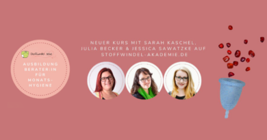 Ausbildung zur Beraterin für nachhaltige Monatsygiene bei der Stoffwindelakademie mit Jessica Sawatzke, Sarah Kaschel und Julia Becker